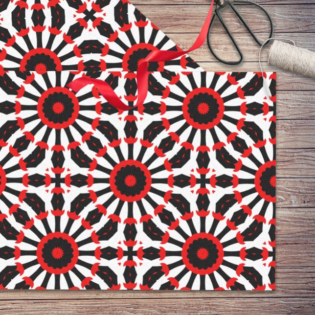 Papier Mousseline Motif en mosaïque rouge kaléidoscopique noir blanc (Créateur téléchargé)