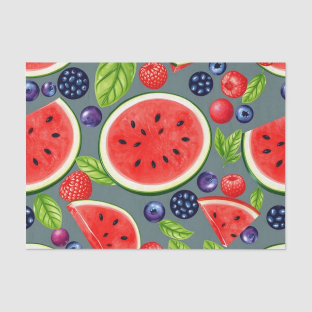 Papier Mousseline Motif Été Pastèque Baie (Recto)