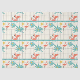 Papier Mousseline Motif Été Rétro Flamingo au Bord de la Piscine (2)