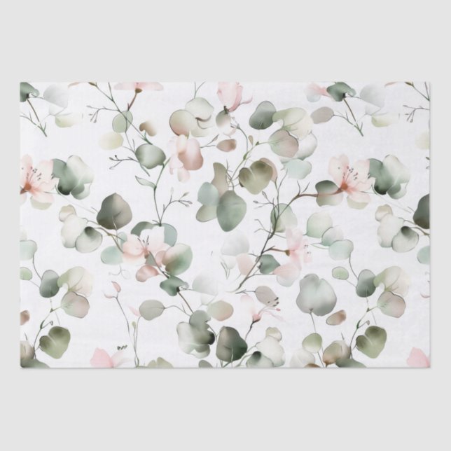 Papier Mousseline Motif Eucalyptus aquarelle (Recto)