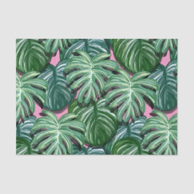 Papier Mousseline Motif exotique Feuille tropical vert (Recto)