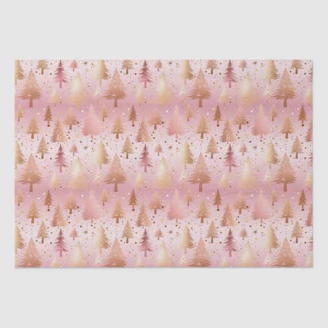 Papier Mousseline Motif festif des arbres d'or rose mignonne (Recto)