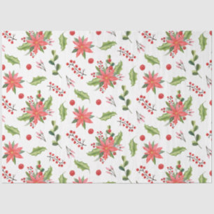 Papier Mousseline Motif festif des poinsettia et des baies de Noël