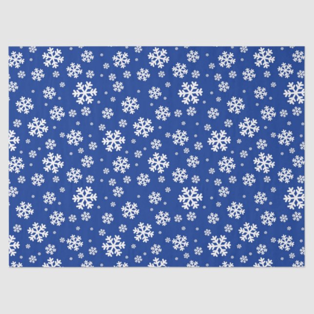 Papier Mousseline Motif Festive Blue and White Winter Snowflakes (Recto)