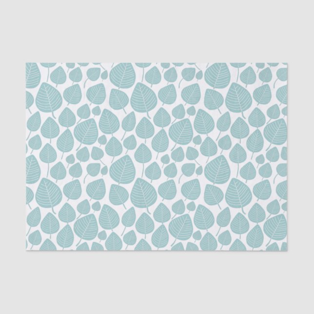 Papier Mousseline Motif feuille - bleu clair vert (Recto)