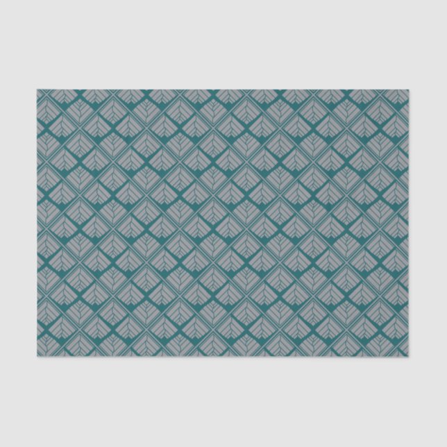 Papier Mousseline Motif feuille carré Turquoise neutre (Recto)