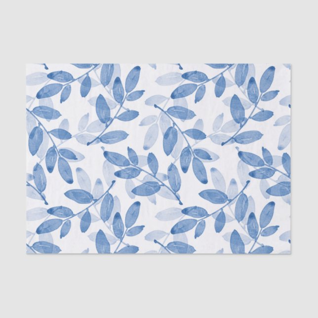 Papier Mousseline Motif Feuille d'aquarelle bleu (Recto)