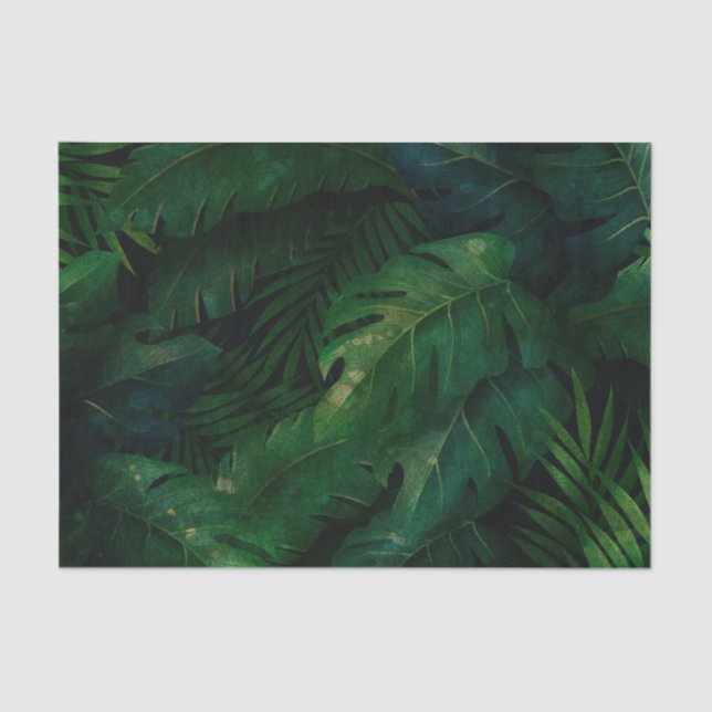 Papier Mousseline Motif Feuille de Dark Green Tropical (Recto)