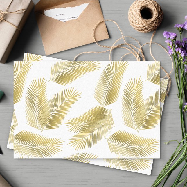 Papier Mousseline Motif Feuille Gold Foil Palm (Gold Palm Leaves Pattern Tissue Paper)