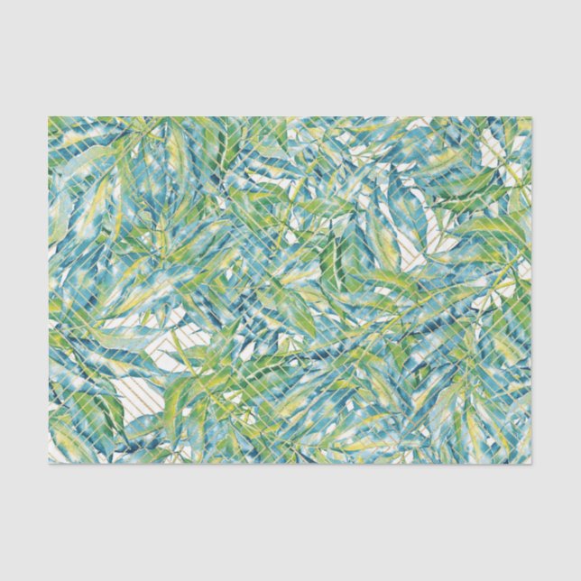 Papier Mousseline Motif Feuille Verte 12 (Recto)