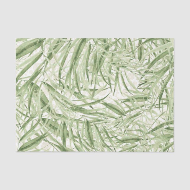 Papier Mousseline Motif Feuille verte 16 (Recto)