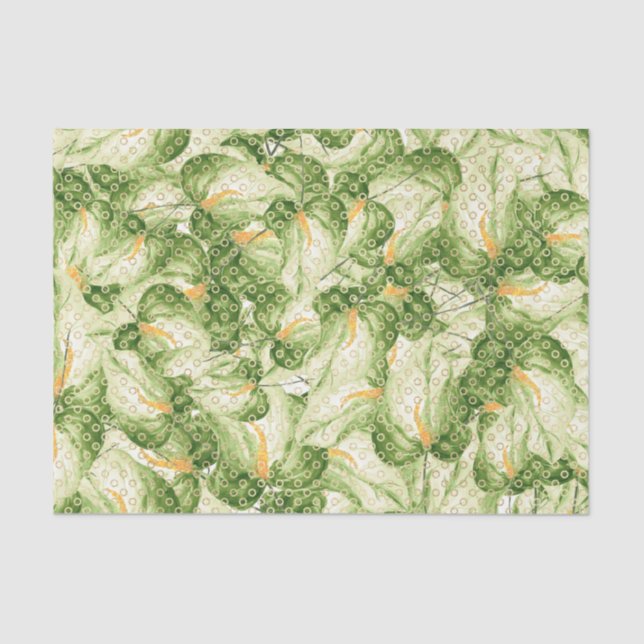Papier Mousseline Motif feuille verte 6 (Recto)