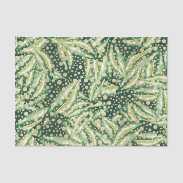 Papier Mousseline Motif feuille verte 8 (Recto)