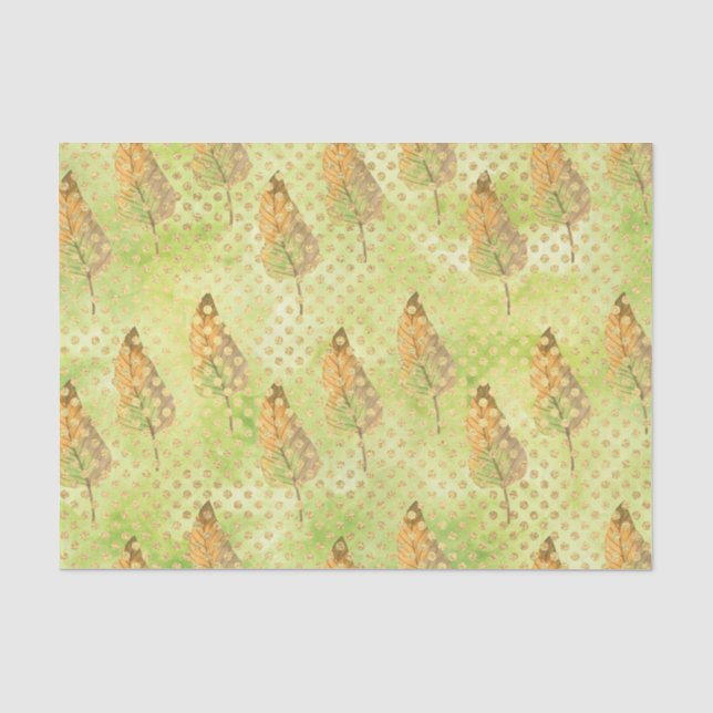 Papier Mousseline Motif feuille verte 9 (Recto)