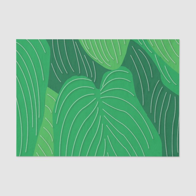 Papier Mousseline Motif Feuilles Vertes  (Recto)