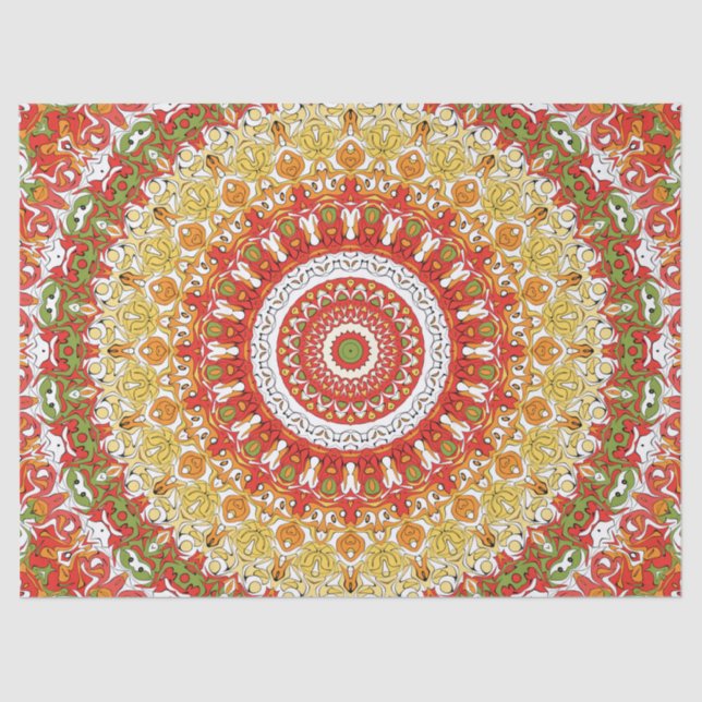 Papier Mousseline Motif Fiesta Mandala en rouge, jaune et vert (Recto)