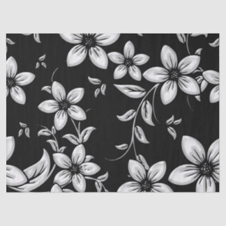 Papier Mousseline Motif Fleur noir et blanc