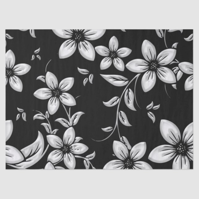 Papier Mousseline Motif Fleur noir et blanc (Recto)