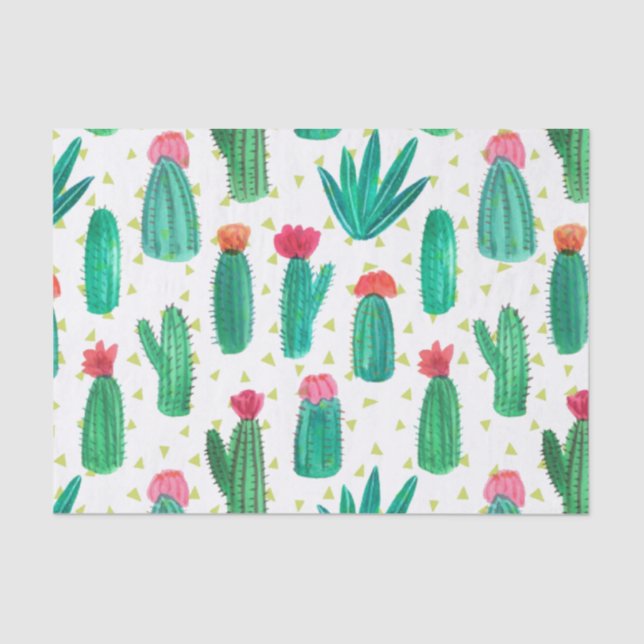 Papier Mousseline Motif fleurissant de cactus d'aquarelle mignonne (Recto)