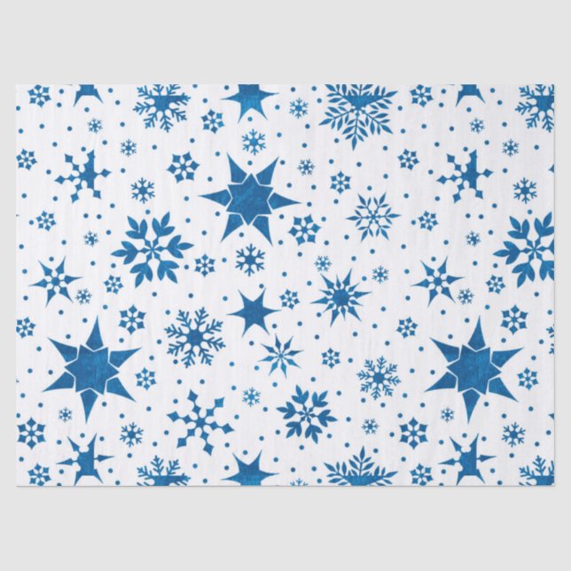 Papier Mousseline Motif Flocon de Neige Bleu (Recto)