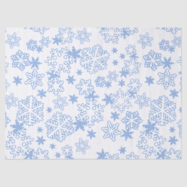 Papier Mousseline Motif Flocon de Neige Bleu Clair Hiver (Recto)