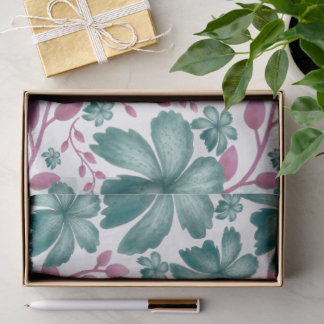 Papier Mousseline Motif floral à l'aquarelle sarcelle avec botanique