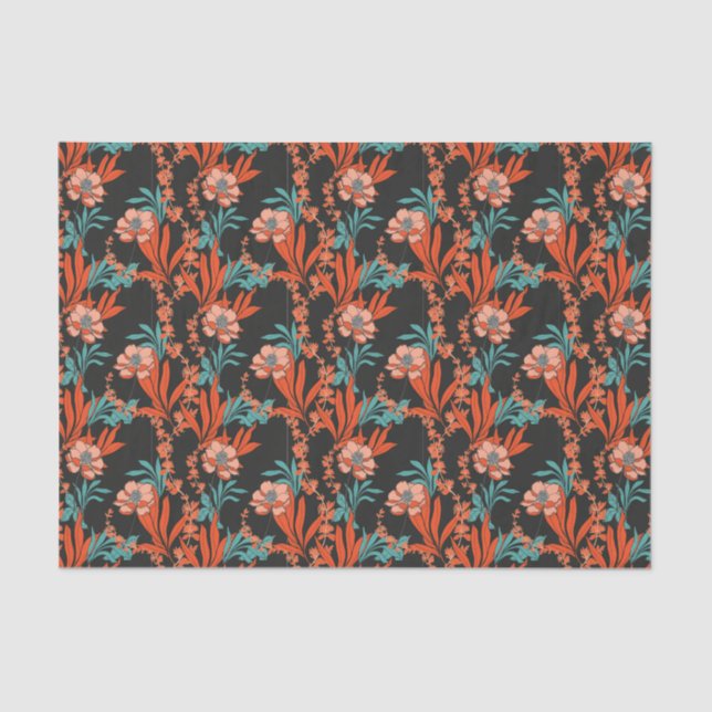 Papier Mousseline Motif floral abstrait d'orange (Recto)