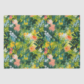 Papier Mousseline Motif floral abstrait vert contemporain