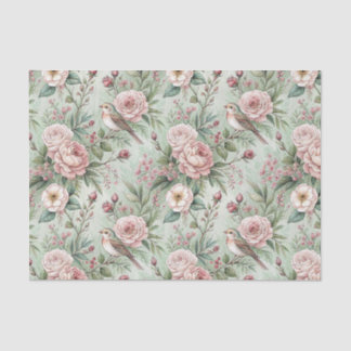 Papier Mousseline Motif floral anglais vintage de jardin avec oiseau