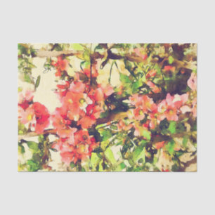 Papier Mousseline Motif floral aquarelle rouge rose 1