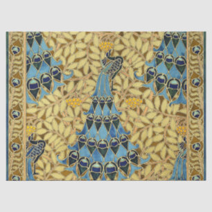 Papier Mousseline Motif floral au paon bleu Art nouveau vintage