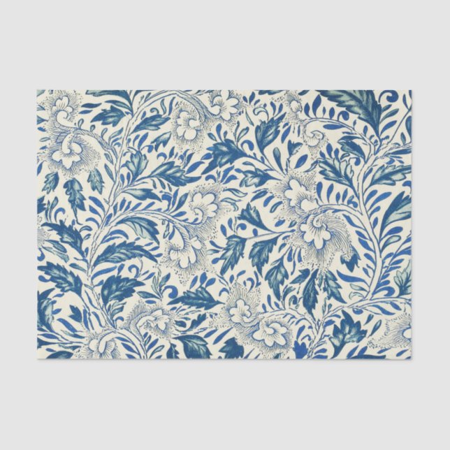Papier Mousseline Motif Floral bleu Antique Design asiatique (Recto)