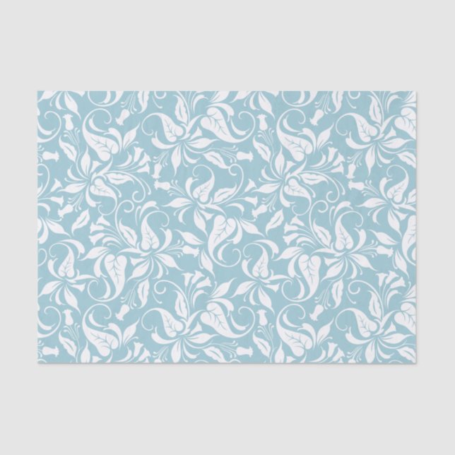 Papier Mousseline Motif floral bleu et blanc élégant (Recto)