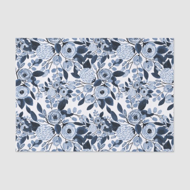 Papier Mousseline Motif floral bleu marine Pastel (Recto)