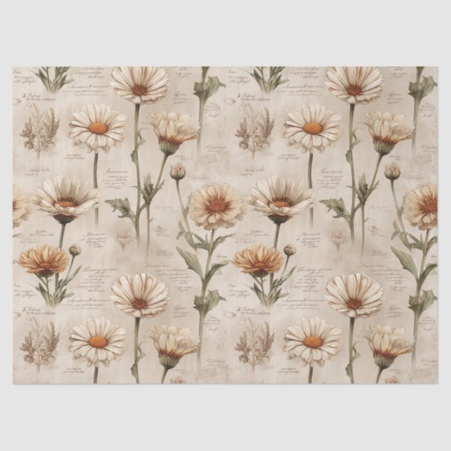 Papier Mousseline Motif floral botanique vintage (8) (Recto)