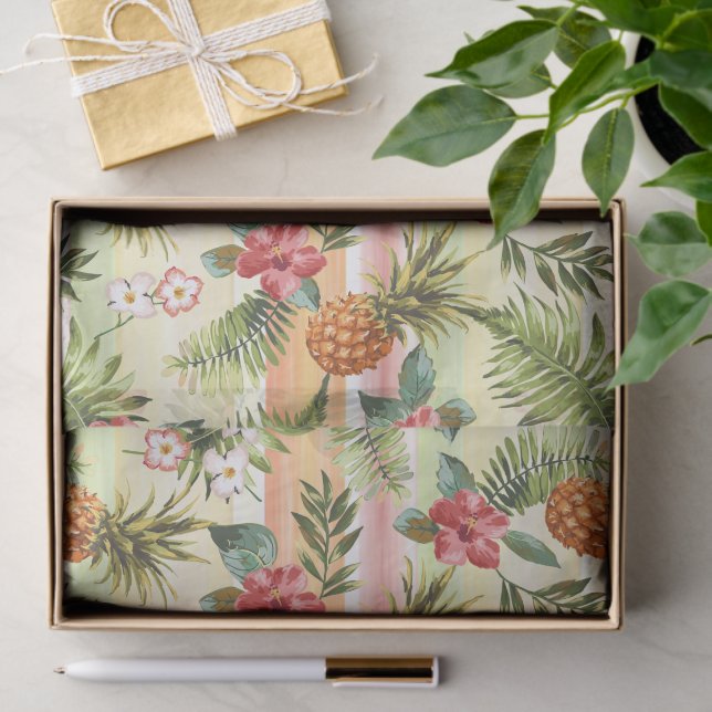 Papier Mousseline Motif floral coloré à ananas tropical (Cadeau)