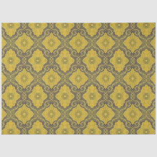 Papier Mousseline Motif Floral Damask Jaune Fleurs Jaune Husk Brown