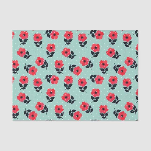 Papier Mousseline Motif floral d'Aqua rouge féminin mignon (Recto)