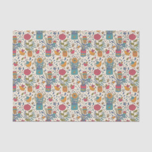 Papier Mousseline Motif floral de bande dessinée avec les oiseaux 2