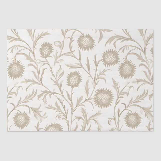 Papier Mousseline Motif floral de chardon neutre (Recto)
