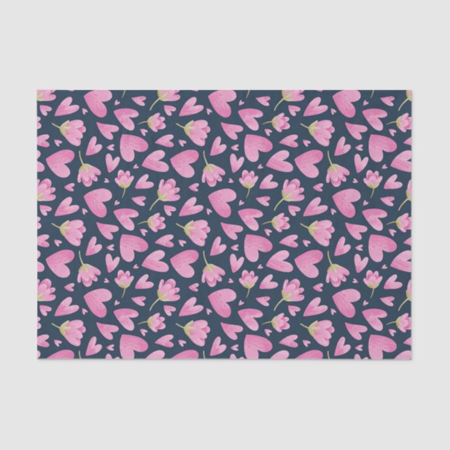 Papier Mousseline Motif floral de cœur rose pour la Saint-Valentin m (Recto)