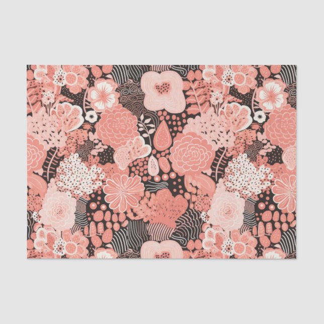 Papier Mousseline Motif floral de corail moderne (Recto)