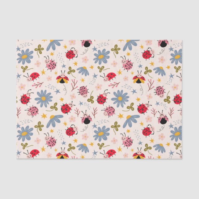 Papier Mousseline Motif floral de la coccinelle mignonne (Recto)
