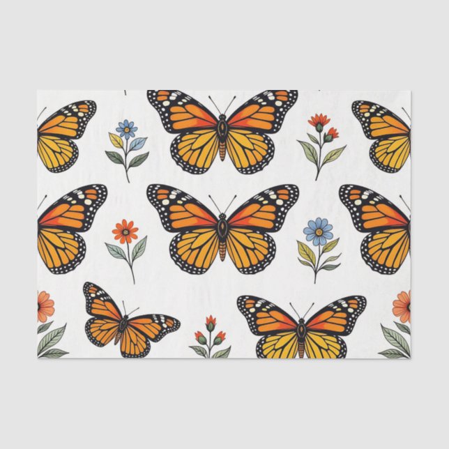 Papier Mousseline Motif floral de papillon monarque (Recto)