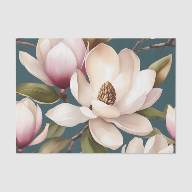 Papier Mousseline Motif floral de printemps Magnolia (Recto)
