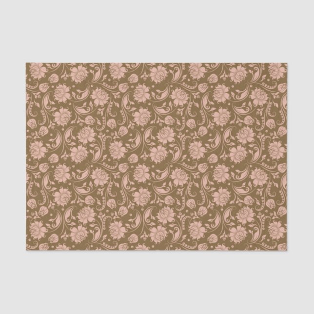 Papier Mousseline Motif floral de rose et de brun (Recto)
