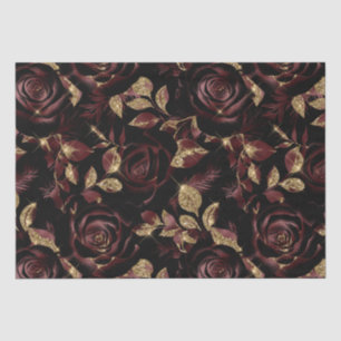 Papier Mousseline Motif floral de rose rouge burgundy élégant et or