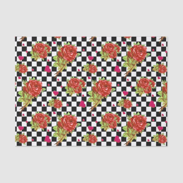 Papier Mousseline Motif floral de roses rouges sur les contrôles (Recto)