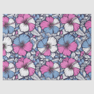 Papier Mousseline Motif floral d'hibiscus bleu élégant (12)