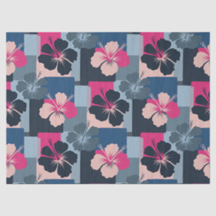 Papier Mousseline Motif floral d'hibiscus bleu élégant (13)